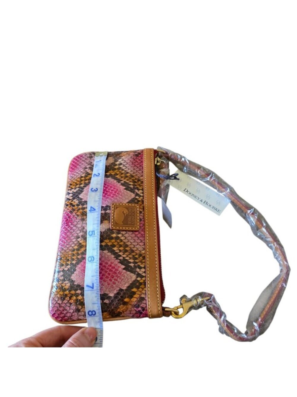 NWT Dooney & Bourke Pink Python Snake Leather Large Slim Wristlet Clutch Rare - Picture 11 of 16